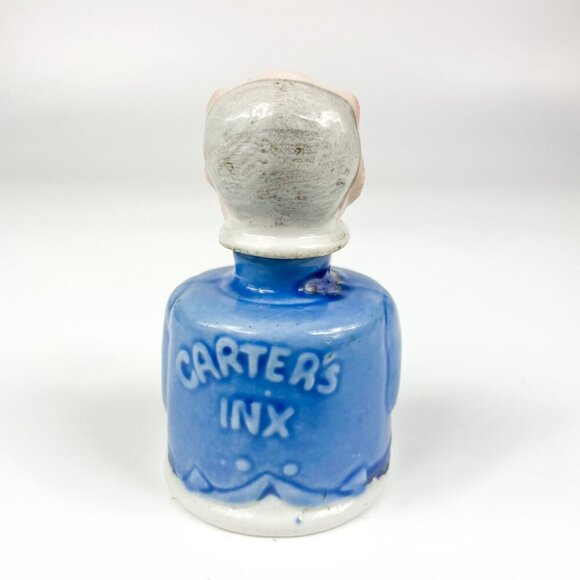 Antique Carters Ink Pa Bottle Figural Ceramic Man Blue Porcelain - Picture 3 of 7